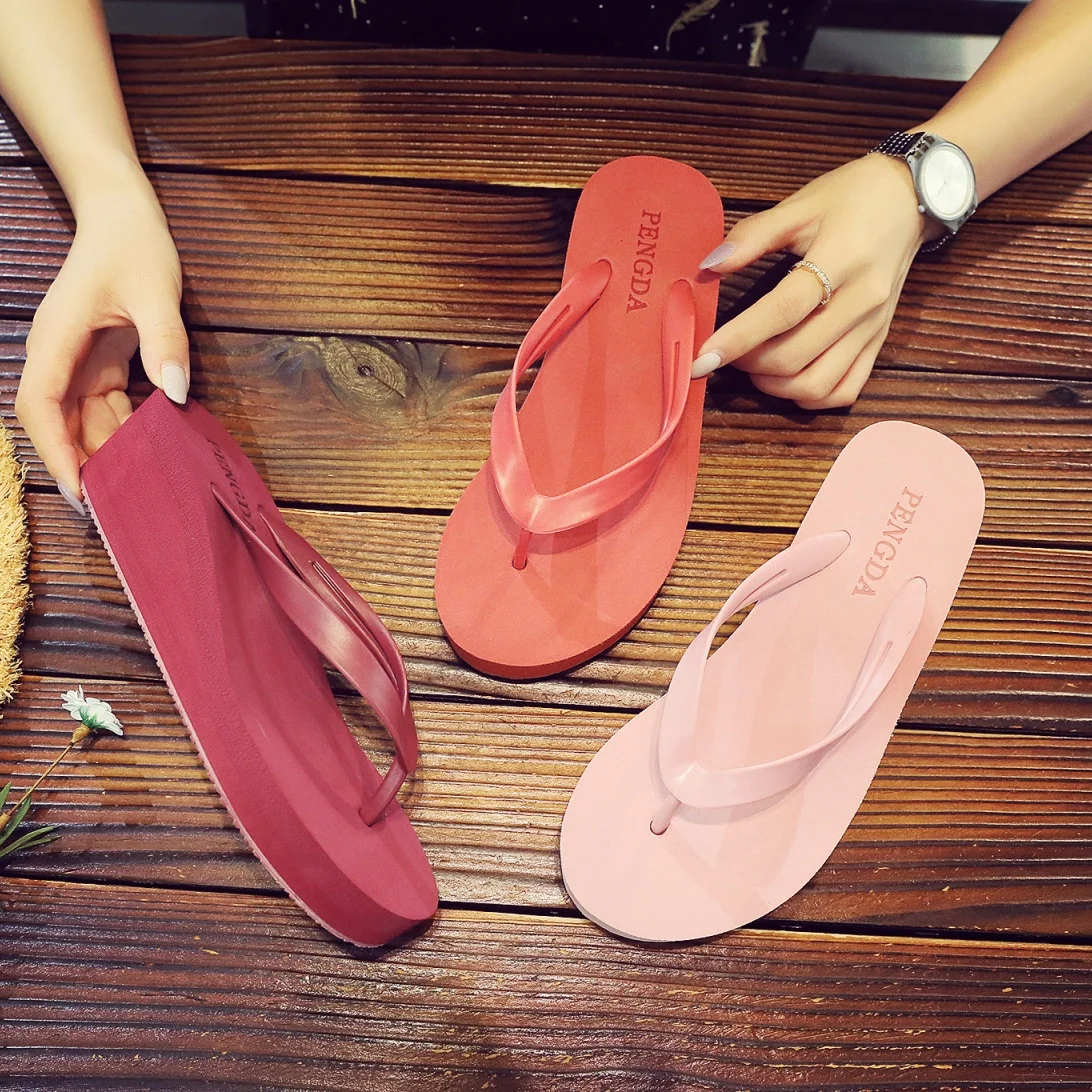 European and American New Style Flip-Flops for Women Thick-Soled Summer Fashion Internet Celebrity High-Heeled Slippers Non-Slip Flip-Flops for Beach and Seaside Wear Wedge Sandals - Image 2