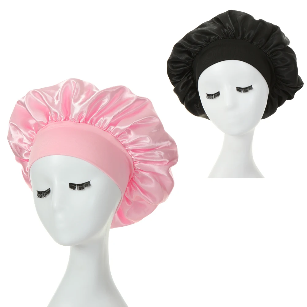 2PCS Milk Imitation Silk Wide Brim Satin Cloth Women's Hair Hat Bonnet Elastic Band Headwear bonnets for women - Image 22