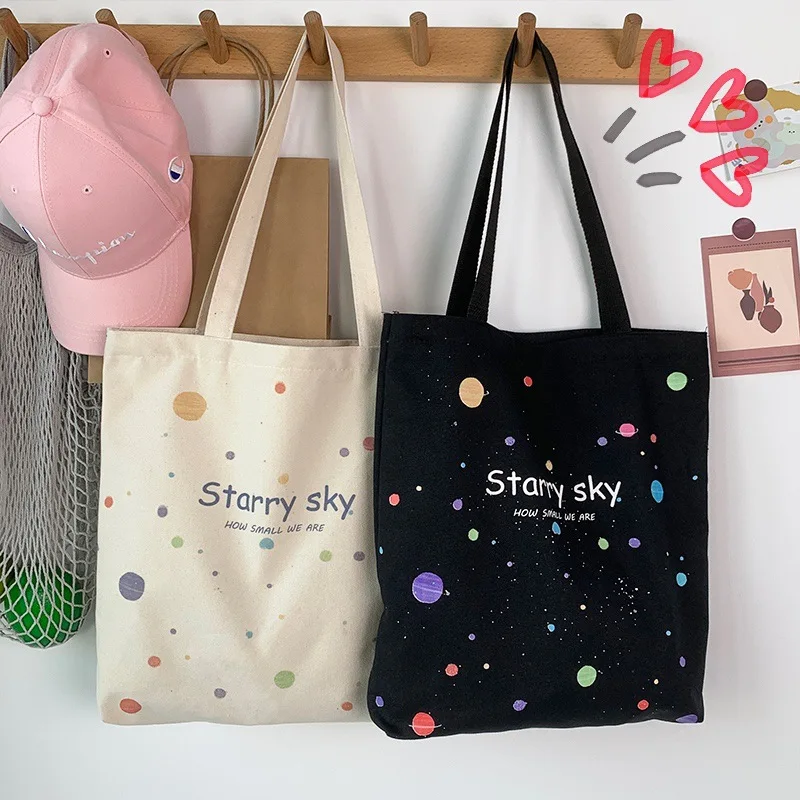 Fashionable Letters Canvas Tote Bag, Female Stylish Handbag Shoulder Bag with Zipper Opening Large Capacity Student School Bags - Image 4