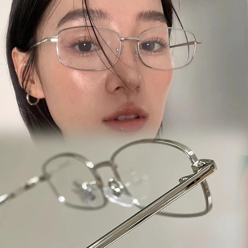 Y2K Harajuku Small Square Frame Glasses for Women Retro Silver Metal Eyeglasses Reading Spectacle Blue Light Blocking Eyewear - Image 2