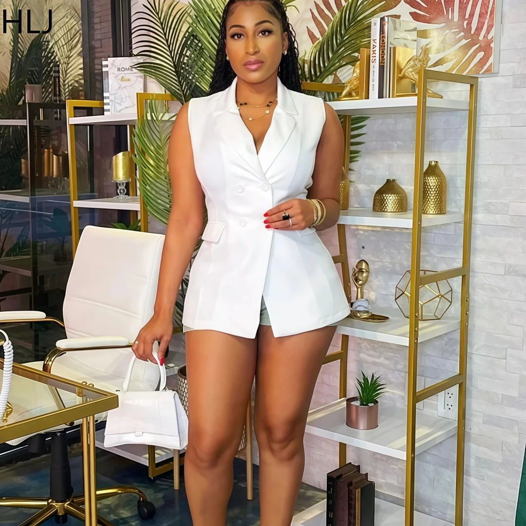 HLJ Elegant Office Lady Napping Thin Blazer Tops Women V Neck Sleeveless Slim Jackets Summer New Solid Commuting Style Coats