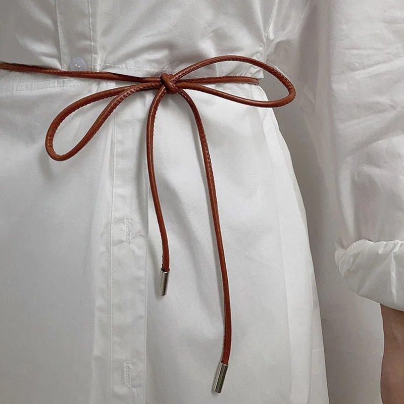 New Round Leather Rope Thin Belt Women Fashion Decorative Knotted Waist Rope Simple Self-Tie Skirt Coat Waist Belts Strap - Image 3