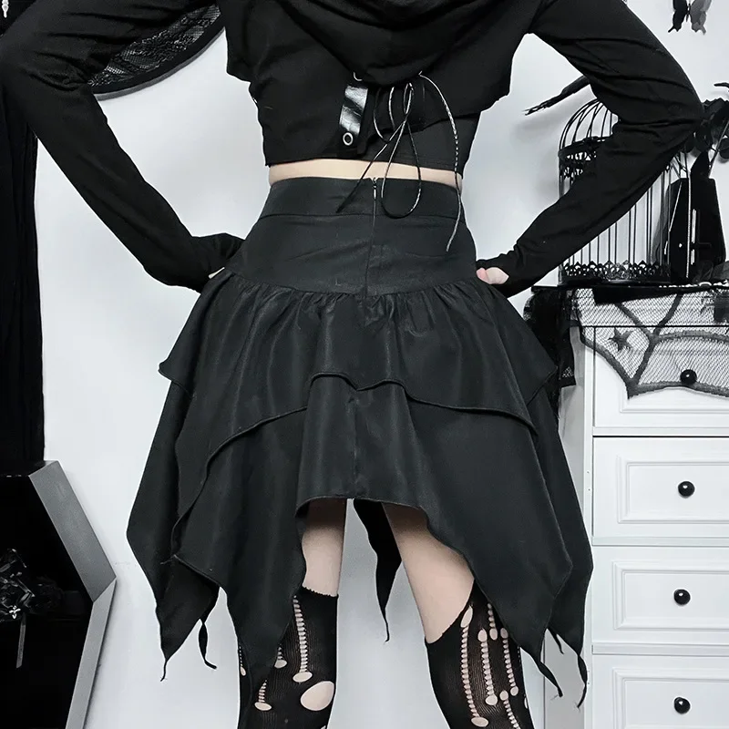 New Sexy Women Gothic Punk Irregular Skirts Solid Color Drawstring Tie-Up Ruched Ruffles Mini Skirt Summer Fashion Short Skirts - Image 6