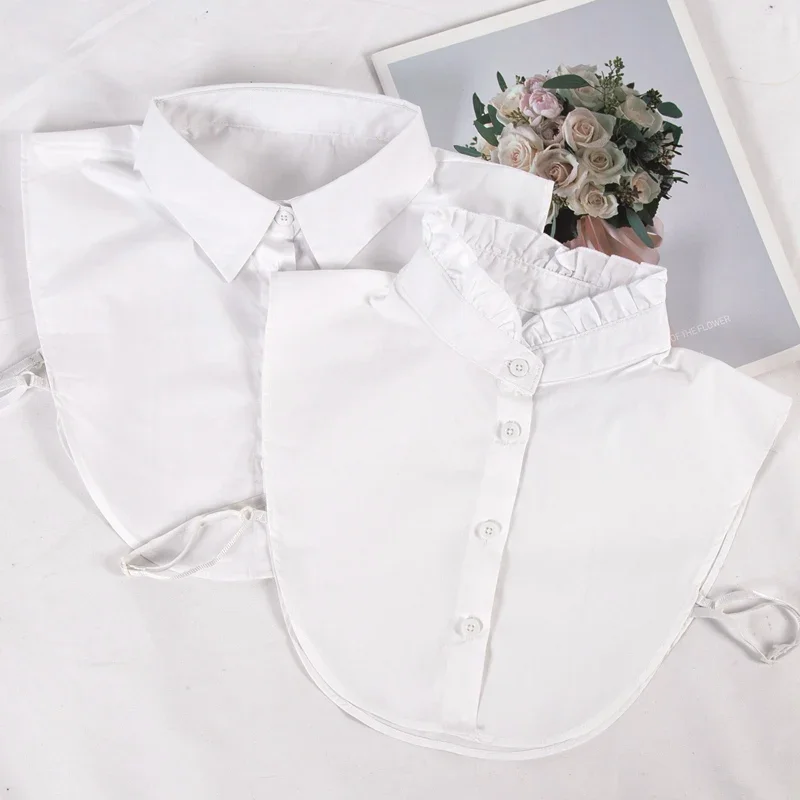 Women's Spring Fall Cotton White Vertical Small Flip Collar Versatile Shirt Jumper Fashion False Collared Clothes Accessories - Image 4