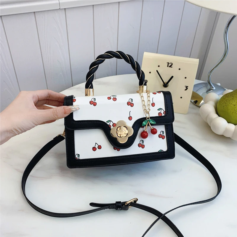 Fashion Cherry Print Top-Handle Bag Ladies Sweet Crossbody Bag Luxury Brand Small Square Bag 2024 Women High Quality Sling Purse - Image 7