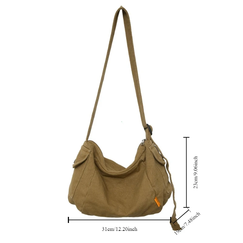 Female Canvas Fabric Hobo Soft Slouchy Shoulder Bag Y2K Student Leisure Medium Size School Book Laptop Pouch Messenger Side Bag - Image 9