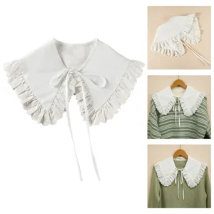 Royal Style Cotton Fake Collar Shawl Wrap Hollow Out Floral Lace Ruffled Trim Necklace Pointed Lapel Blouse Dropshipping