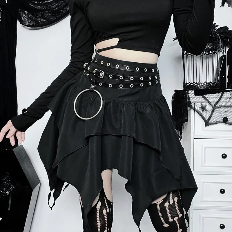 New Sexy Women Gothic Punk Irregular Skirts Solid Color Drawstring Tie-Up Ruched Ruffles Mini Skirt Summer Fashion Short Skirts - Image 5