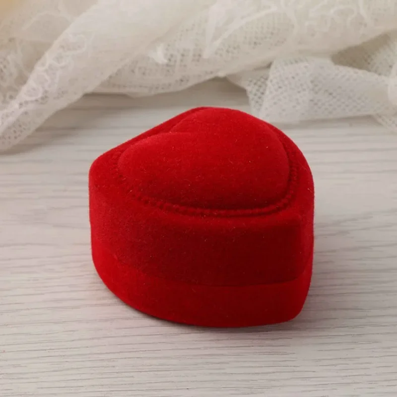 Flocking Red Heart Shape Ring Boxes Jewelry Earrings Display Cases Holder Gift Box Wedding Ring Box Counter Packaging Rings - Image 5