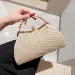 Women's classic pleated design shiny handheld evening bag with rhinestone decoration evening bag dress bag party bag prom bag dr