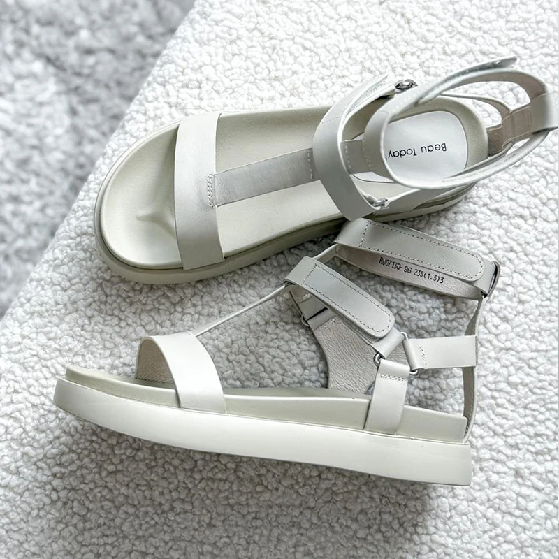 BeauToday Gladiator Sandals Women Genuine Calfskin Leather Open Toe T-Strap Thick Sole Summer Ladies Shoes Handmade 07130S - Image 5