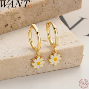 WANTME 925 Sterling Silver Fashion Romantic White Enamel Little Daisy Pendant Earrings for Women Sweet Birthday Party Jewelry