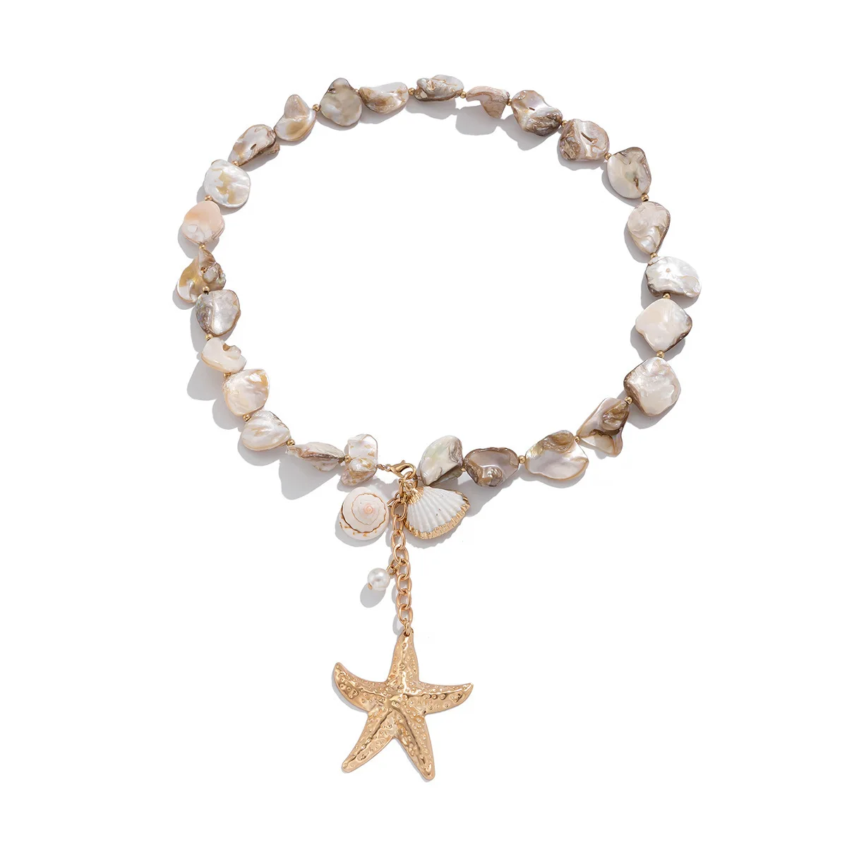 Retro Starfish White Shell Conch Pendant Necklace Women 2024 Simple Creative Colorful Stones Hand Woven beach Jewelry Girls - Image 6