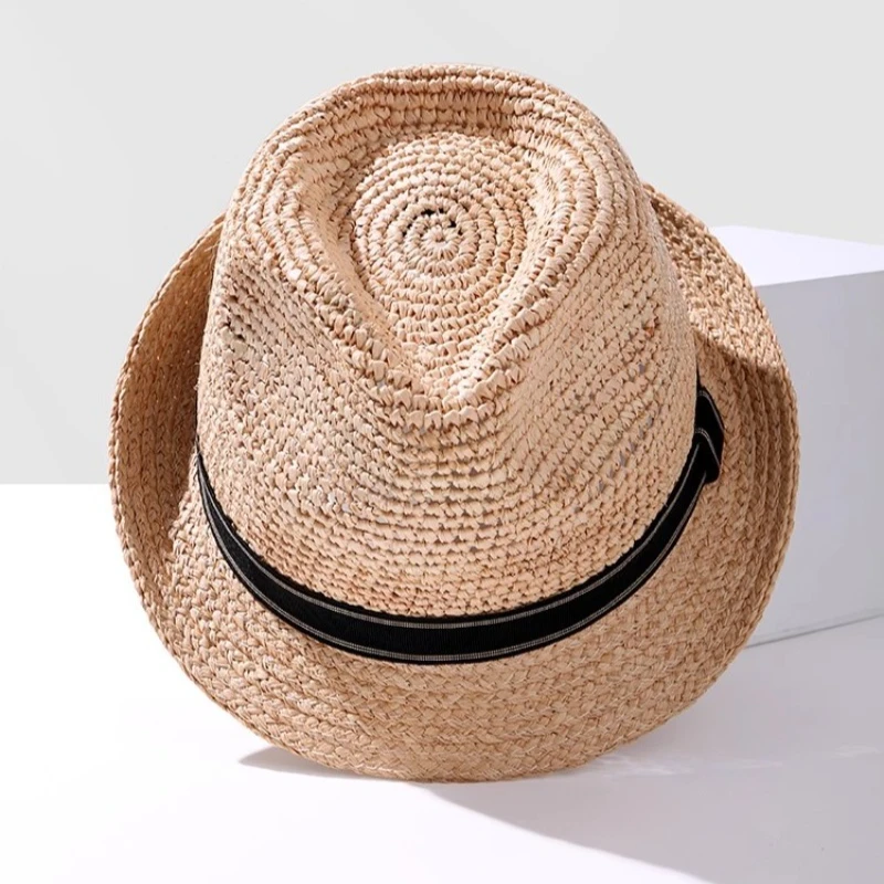 Big Size 60cm Natural Raffia Sun Hats for Man Woman Manual Woven Jazz Top Panama Straw Hat Summer Sun Protection Beach Hat - Image 3