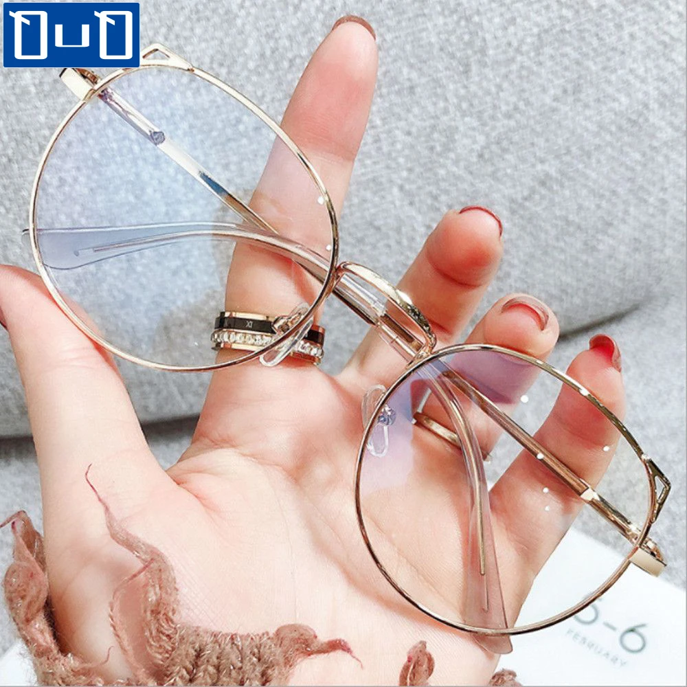 2022 Trends Women Office Anti Blue Light Oversized Computer Glasses Cat Eye Female Blue Blocking Big Size Eyeglasses Alloy Frame
