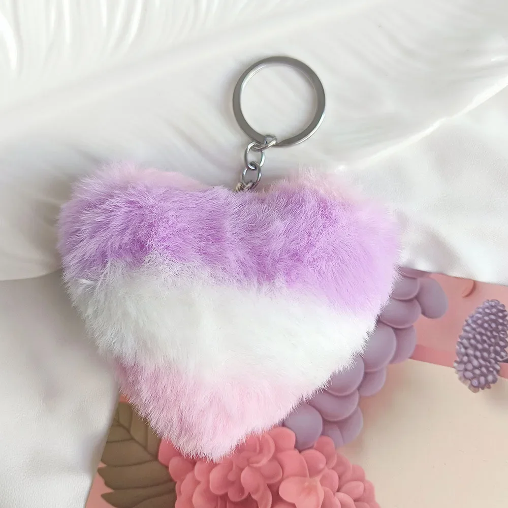 Creative for Woman Small Accessory Keyring Plush Rainbow Color Love Heart Keychain Cute Backpack Hangings Key Chain Ring Gift - Image 8