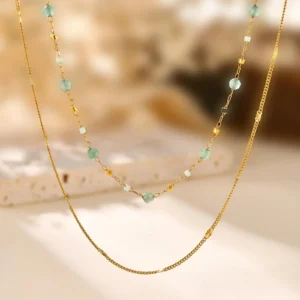 Vnox Charm Simple Two Chokers Necklace For Women Natural Stone Chain And Stainless Steel Gold Color Chain Fashion Jewelry Gift