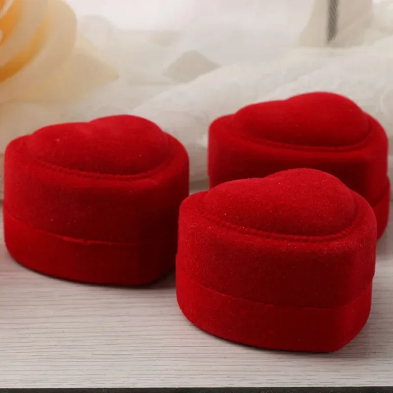 Flocking Red Heart Shape Ring Boxes Jewelry Earrings Display Cases Holder Gift Box Wedding Ring Box Counter Packaging Rings - Image 6