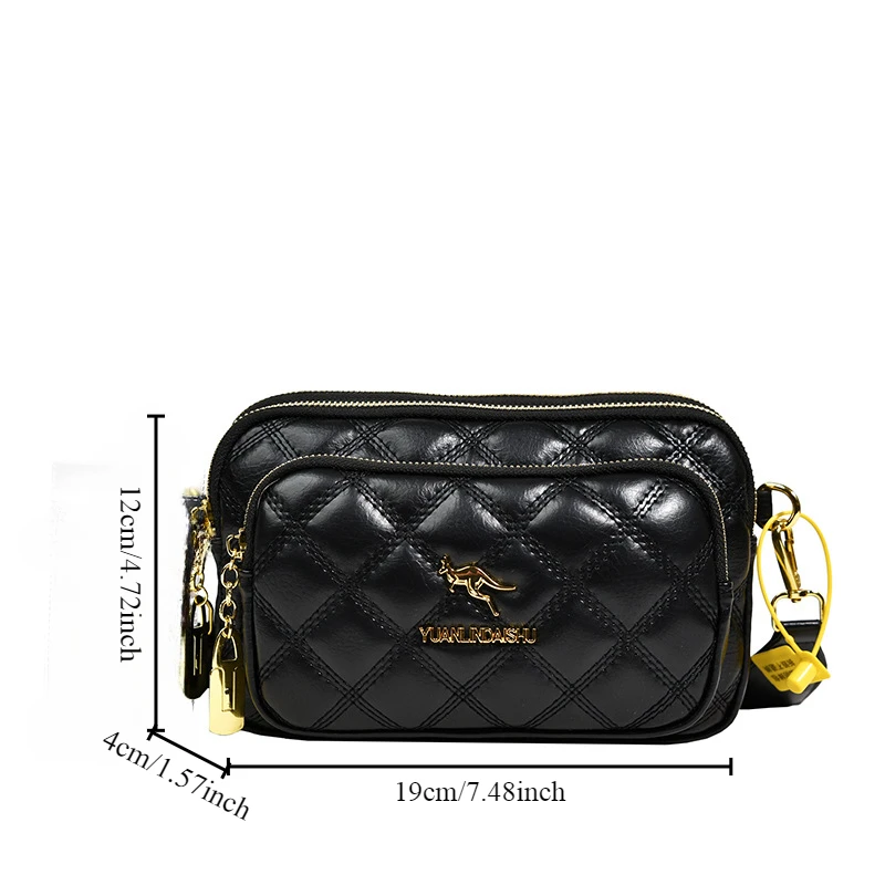 Argyle Pattern Simple Shoulder Bag, Multiple Pockets Crossbody Bags, Zipper Closure Women Leather Bag, Designer Bag, Purses - Image 3