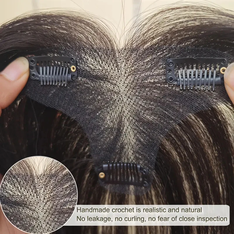 Elegant Women's Topper Real Human Hair Straight Full Coverage Ideal for Thinning Hair White Hair Coverage Beginner-Friendly - Image 3