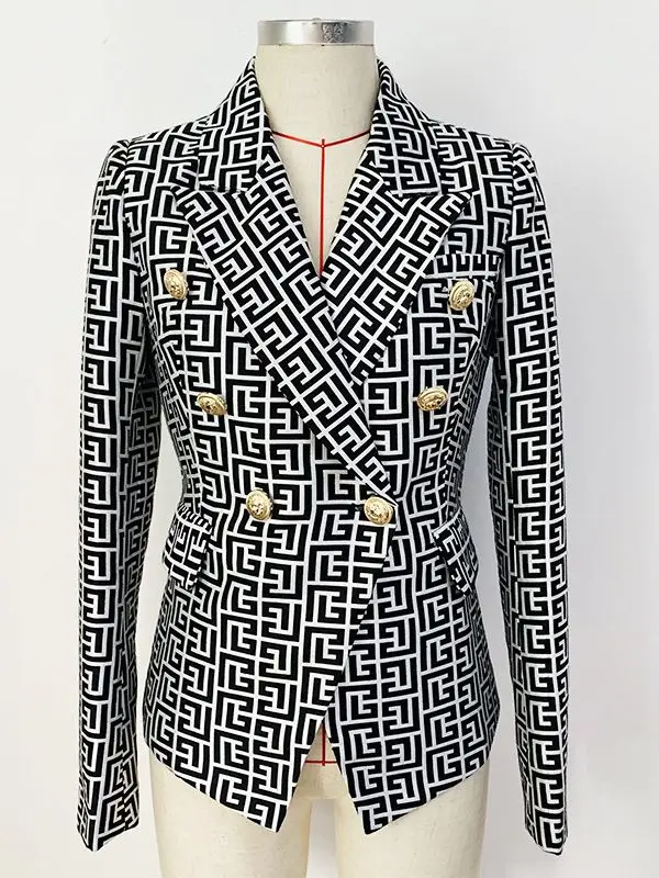 HIGH STREET Newest 2024 Designer Jacket Women's Double Breasted Lion Buttons Geometrical Jacquard Blazer - Image 7