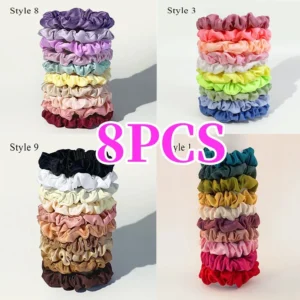 10pcs/pack Women Colorful Satin Silk Scrunchies Elastic Hair Bands Solid Color Dot Hair Ties Ponytail Holder Hair Accessories