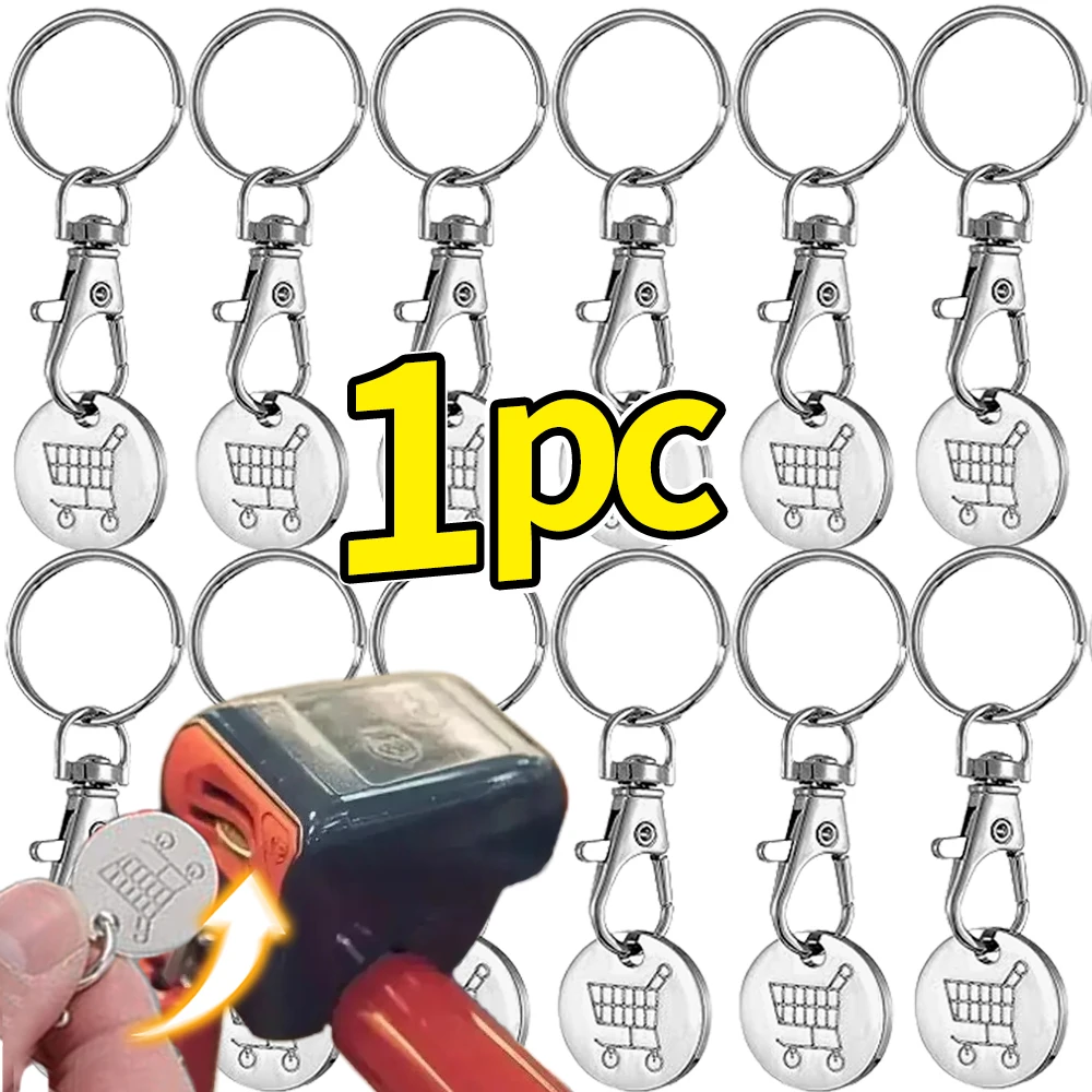 1/6Pcs Trolley Tokens Keychains Universal Small Metal Stainless Steel Portable Shopping Cart Tokens Key Ring Ornament Decoration - Image 8