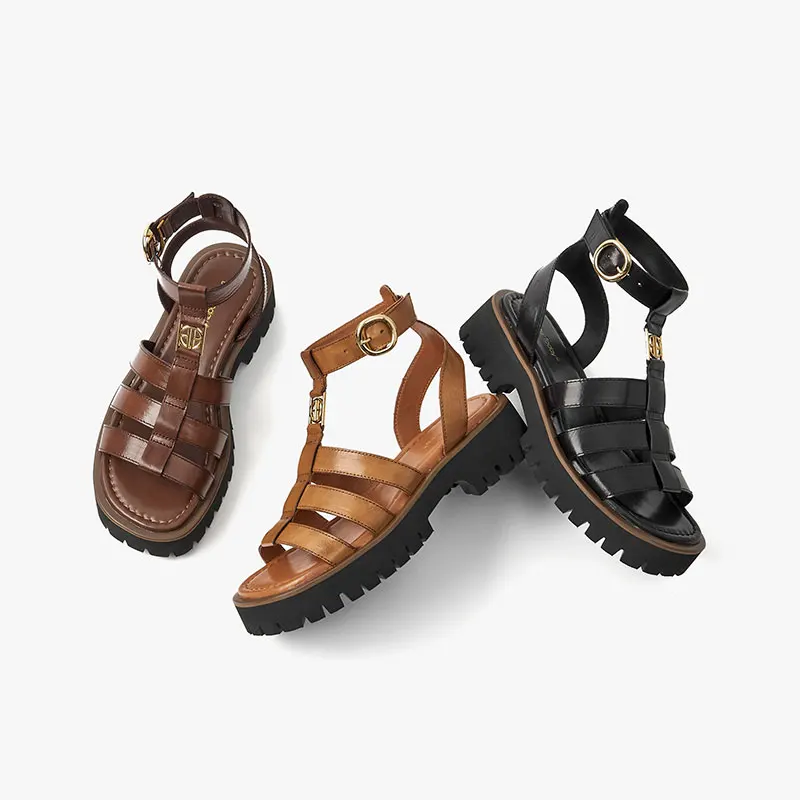 BeauToday Gladiator Sandals Women Genuine Leather Round Toe Ankle Metal Buckle Platform Summer Ladies Shoes Handmade 38215 - Image 4
