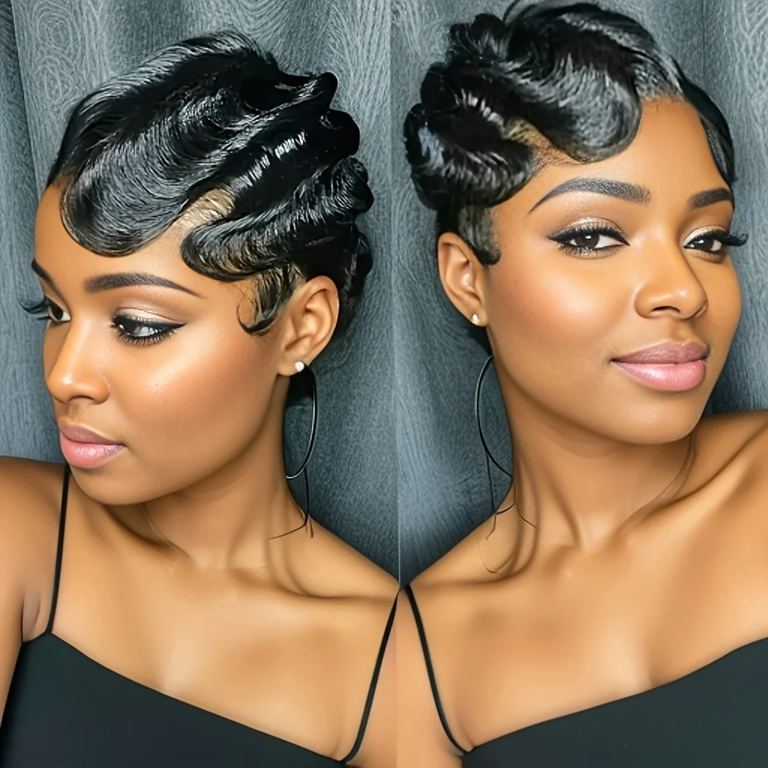 Short Finger Wave Wig Brazilian Human Hair Wig For Women Short Water Wave Deep Wave Wig Pixie Cut Wigs For Daily And Party Use - Image 3