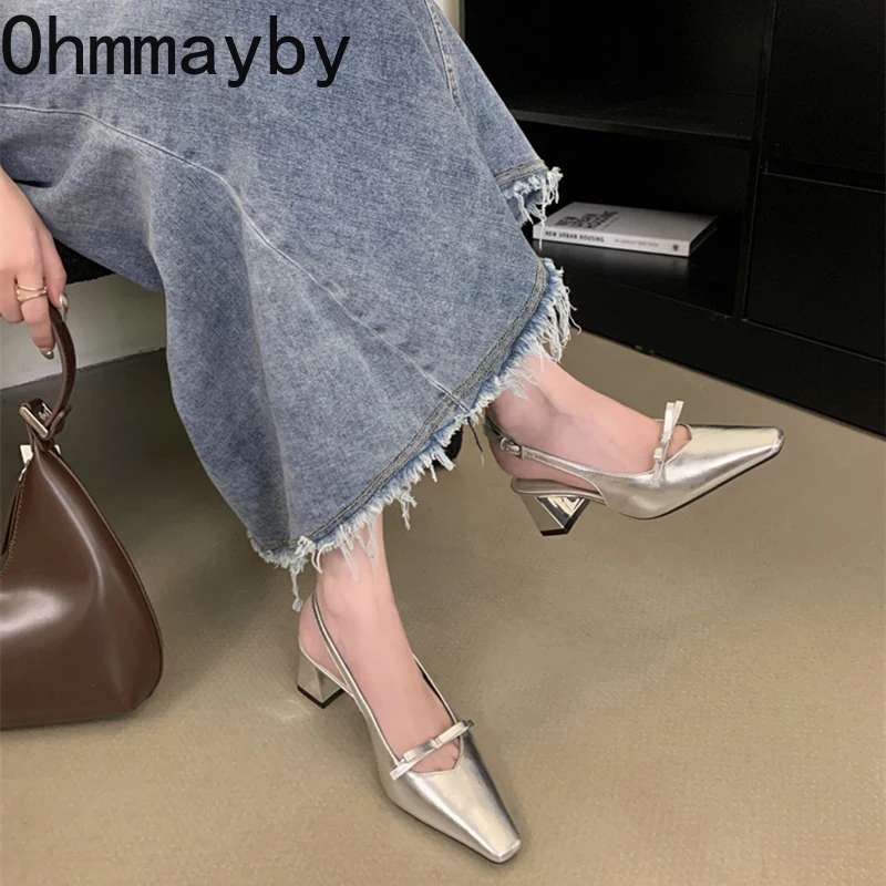 2025 Summer High Heel Women Sandals Fashion Square Toe Singbacks Pumps Stripper Party Female Sandalias - Image 4