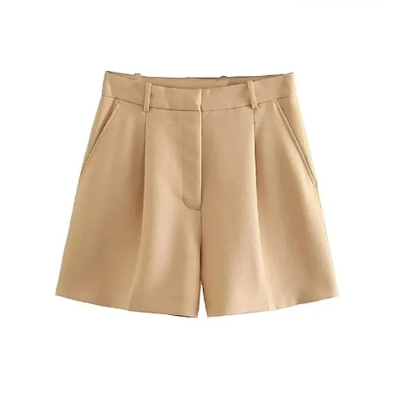 Mooyufon Women Fashion Side Pockets Front Darts Bermuda Shorts Vintage High Waist Zipper Fly Female Short Pants Mujer - Image 2