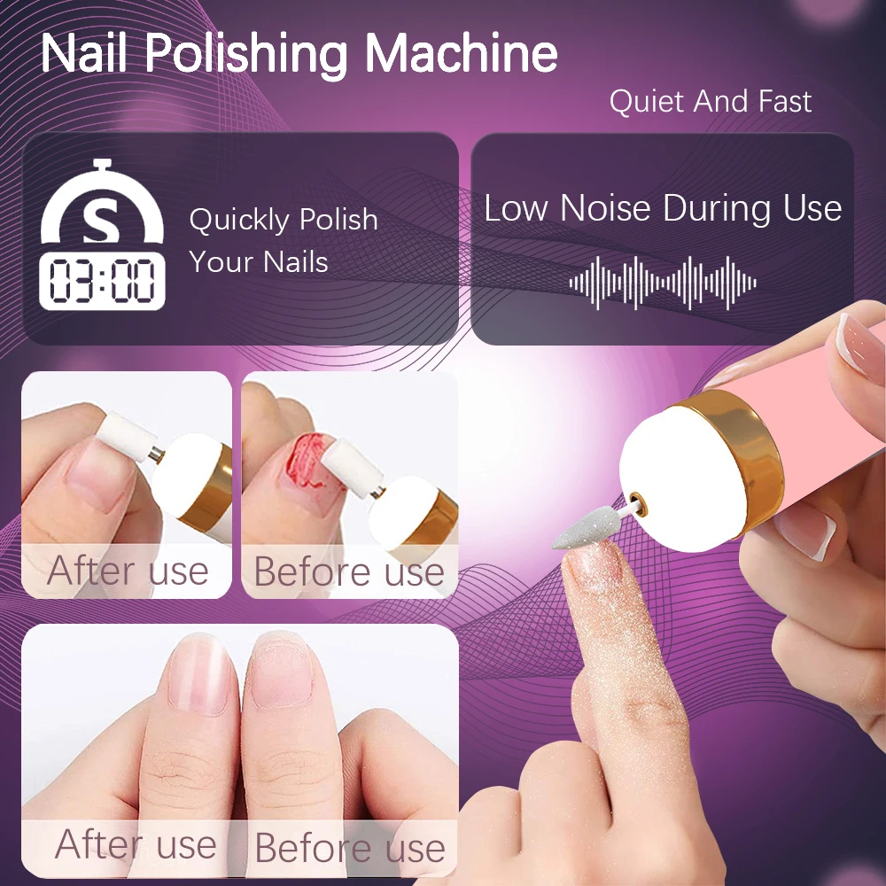 YIKOOLIN 5 in 1 Electric Nail Polish Drill Machine USB Charge Portable Manicure Set Exfoliation and Polishing for Nail Salon - Image 6