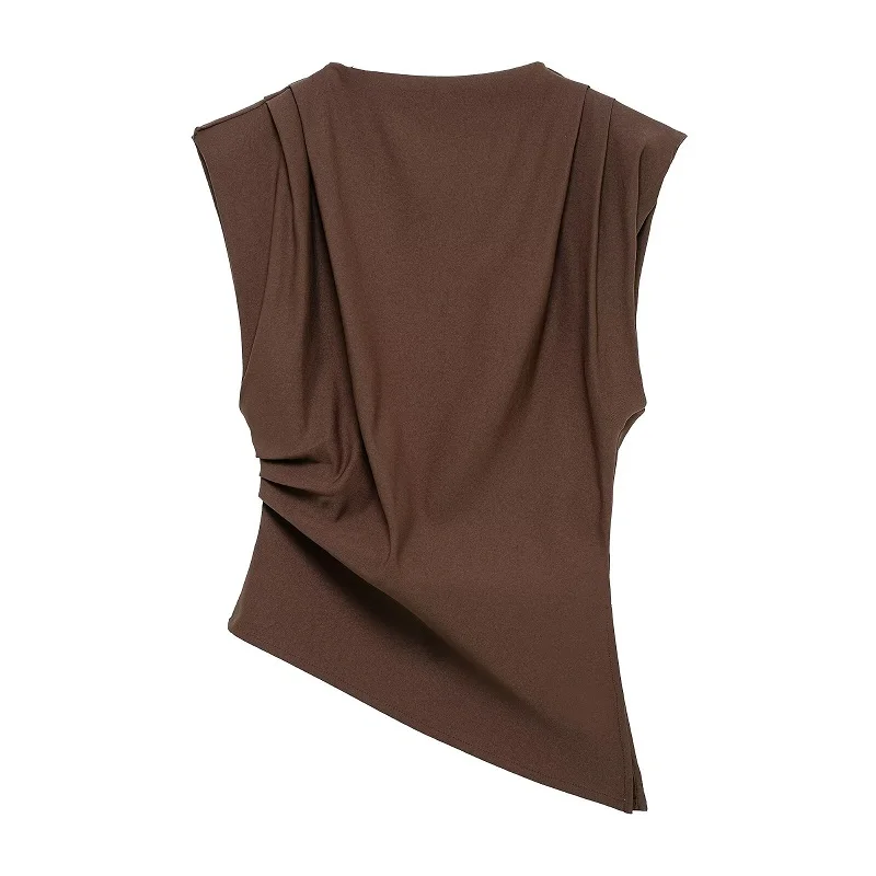 MUJER Asymmetric Tank Top Female Ruched Sleeveless Tops for Women High Neck Strapless Top Women Fashion Aesthetic Tops Woman - Image 2