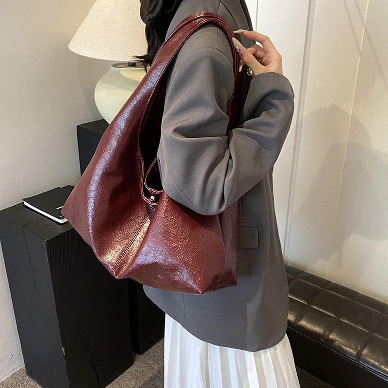 MOODS Retro Shoulder Bags For Women Soft PU Leather Pure Color Underarm Hobo Bag Big Capacity Shopper Totes 2024 Luxury Handbags - Image 2