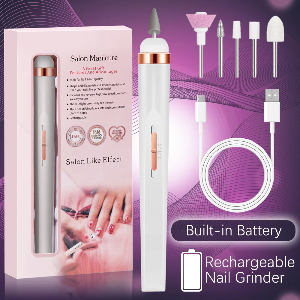 YIKOOLIN 5 in 1 Electric Nail Polish Drill Machine USB Charge Portable Manicure Set Exfoliation and Polishing for Nail Salon - Image 10