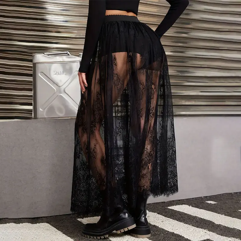 Elegant Party Evening Sexy Dress Lace Dresses for Women 2024 See Through Maxi Dress Bodycon Gothic Lolita Fashion Black Skirt - Image 2