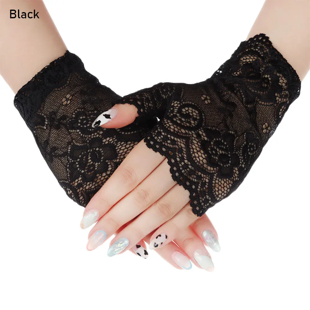 Women Short Lace Hollow-Out Fingerless Gloves Sun Protection Sleeves Mesh Thin Cycling Sexy Mittens Half Finger Handschoenen - Image 10