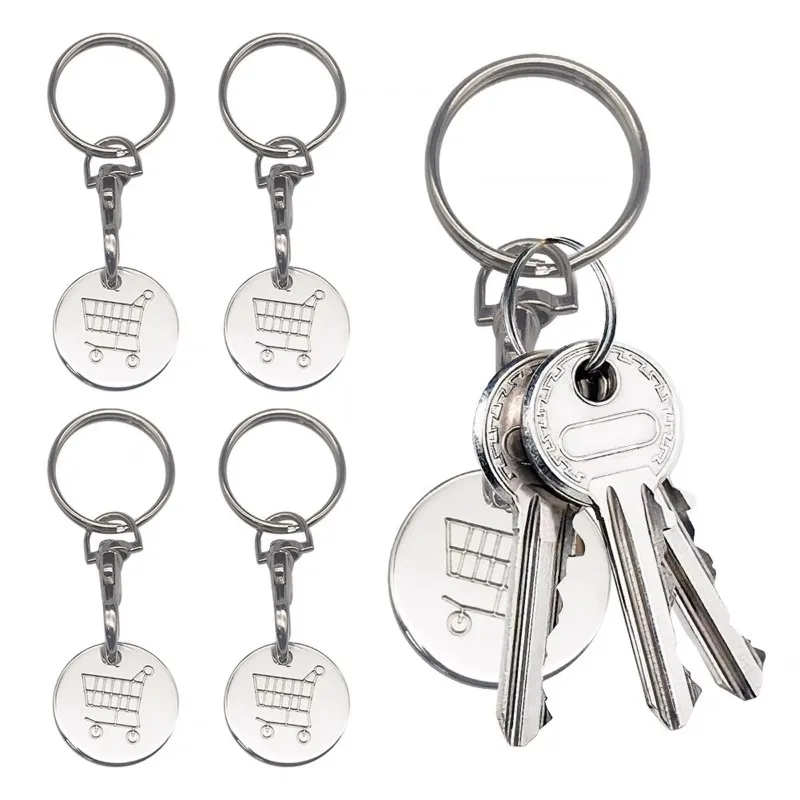 1/6Pcs Trolley Tokens Keychains Universal Small Metal Stainless Steel Portable Shopping Cart Tokens Key Ring Ornament Decoration - Image 3