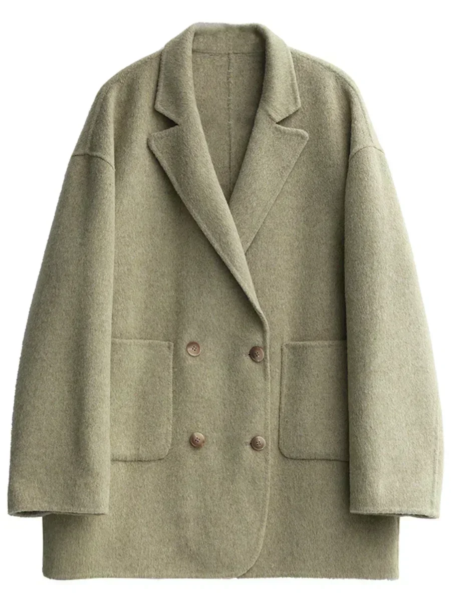 CHIC VEN Women's Woolen Coats Loose Casual Double Breasted Retro Double-sided Jacket Office Lady Outerwear Autumn Winter 2023 - Image 5