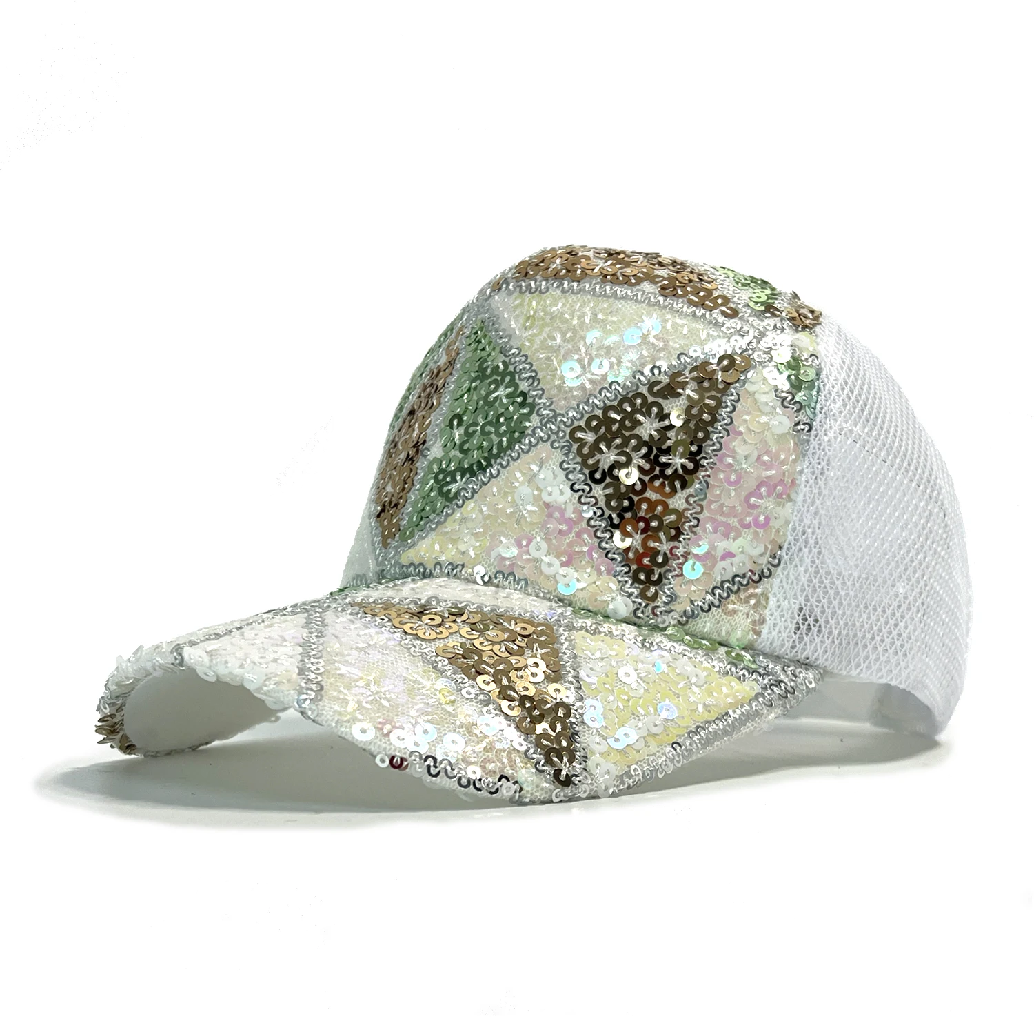 Summer Shiny Sequin Back Mesh Adjustable Cotton Baseball Cap Sun Hat - Image 6