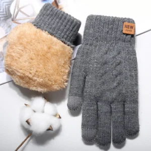 New Men's Warm Full Finger Gloves Winter Touchscreen Plus Fleece Gloves Woman Thickening Wool Knitted Cycling Driving Gloves