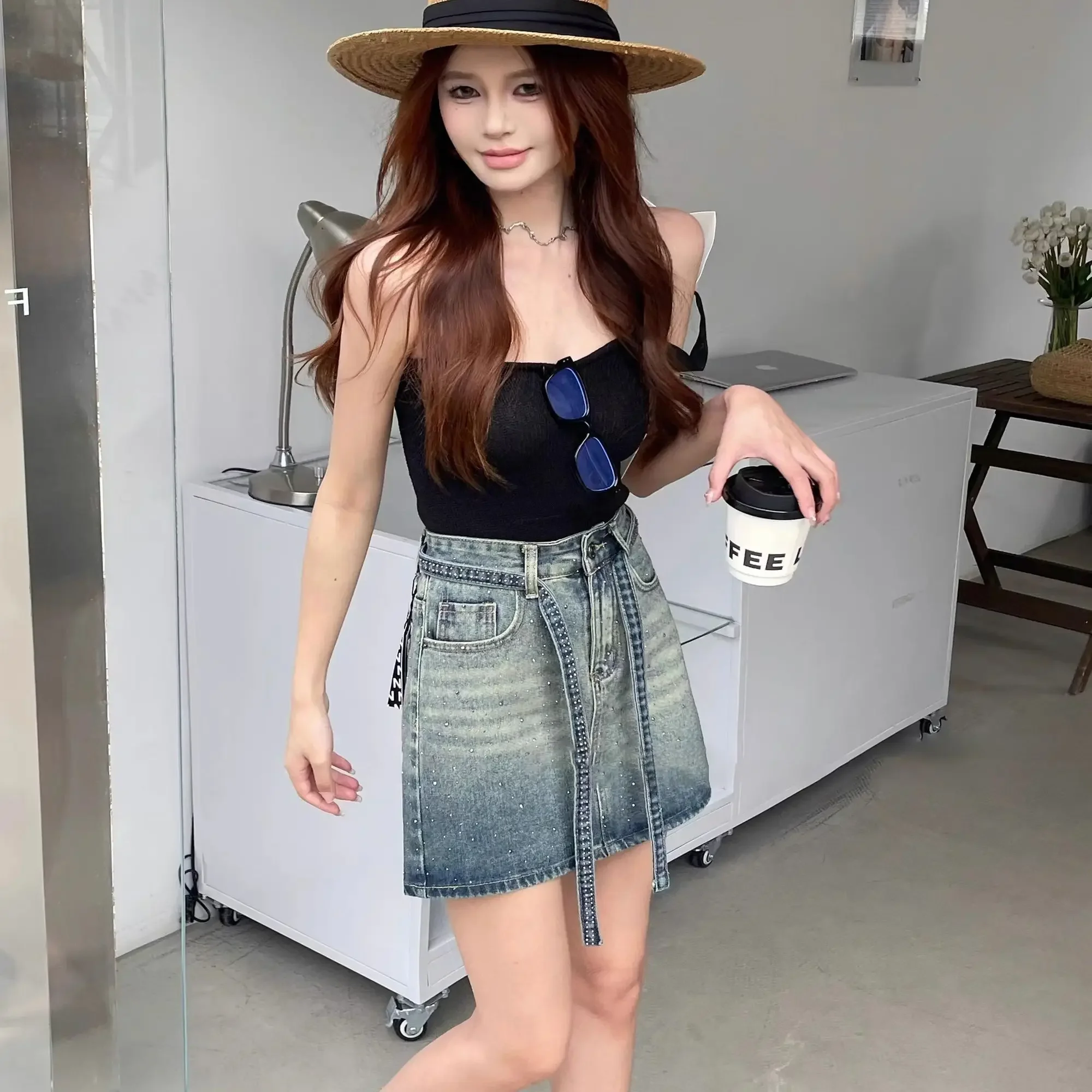 Female Jeans Skirts Sequin Gyaru Mini Y2k Vintage Summer 2025 Aesthetic Cheap Clothing Trend Casual Women's Denim Skirt Short - Image 3