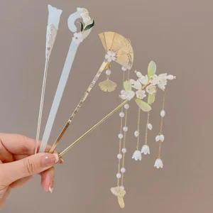 Light Luxury Flower Hairpin For Women Chinese Style Floral Butterfly Tassel Hair Stick Elegant Metal Jewelry Hairpin Hair Clips