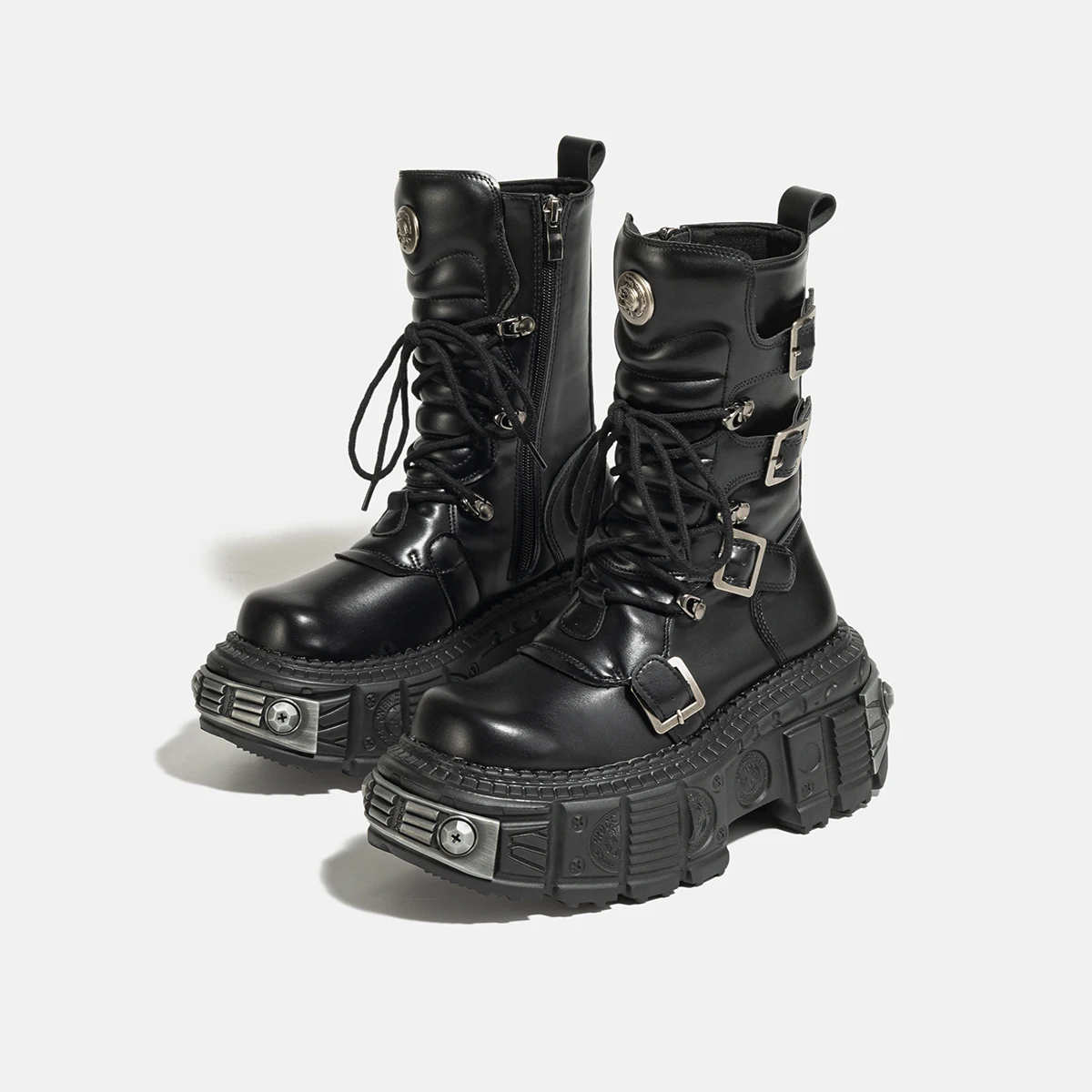 Metal Platform Middle Tube 2023 New Dark Punk Increased Lace-up Female Zipper Girl Motorcycle Boots Women - Image 2