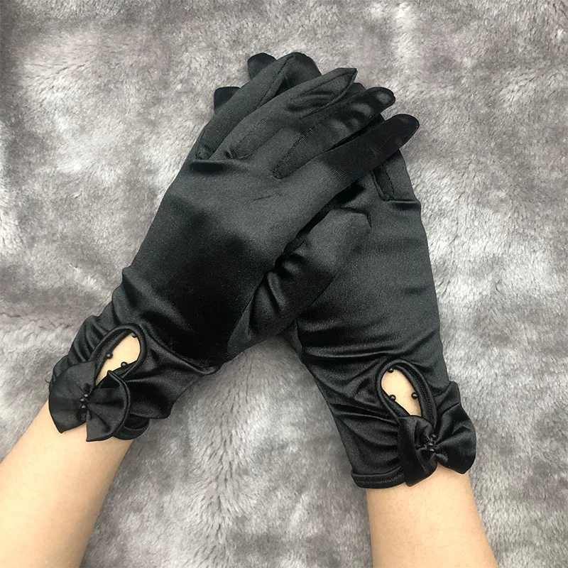 Fashion Women's Summer Gloves Sexy and Elegant Bow Short Satin Elastic Gloves Women's Sunscreen Gloves - Image 4