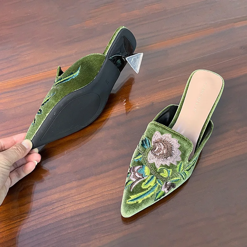 New Chinese Embroidered Baotou Half Slippers for Women, Spring and Summer Retro Cool Dragging Shoes for Women, Outdoor Shoes - Image 11