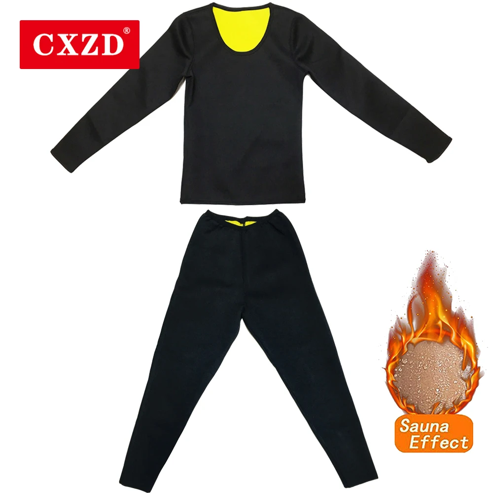 CXZD Hot Thermo Body Shaper Slimming Long Sleeve Shirt + Pant Workout Sweat Sauna Suit Neoprene shapewear Bodysuit Weight Loss