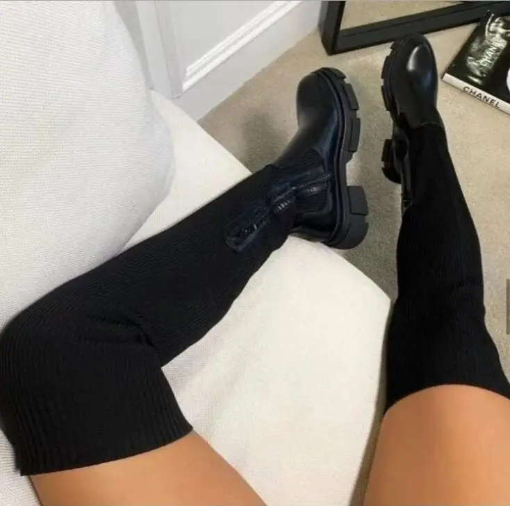Women's Over The Knee Boots Stretch Knitted 2025 Autumn Fashion Female Platform Boot Splicing Ladies Sock Shoes Woman Long Boots - Image 3