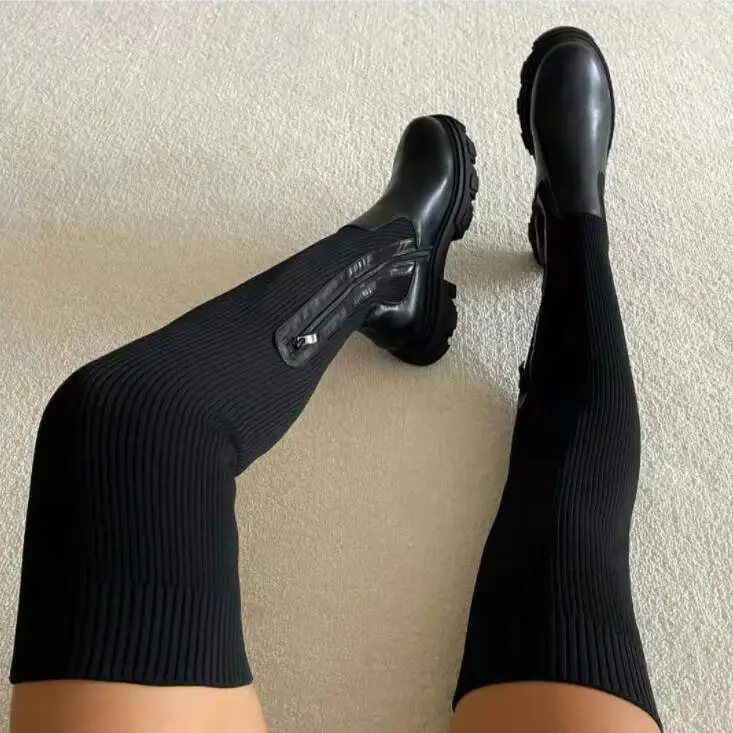 Women's Over The Knee Boots Stretch Knitted 2025 Autumn Fashion Female Platform Boot Splicing Ladies Sock Shoes Woman Long Boots - Image 7