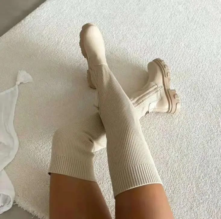 Women's Over The Knee Boots Stretch Knitted 2025 Autumn Fashion Female Platform Boot Splicing Ladies Sock Shoes Woman Long Boots - Image 2